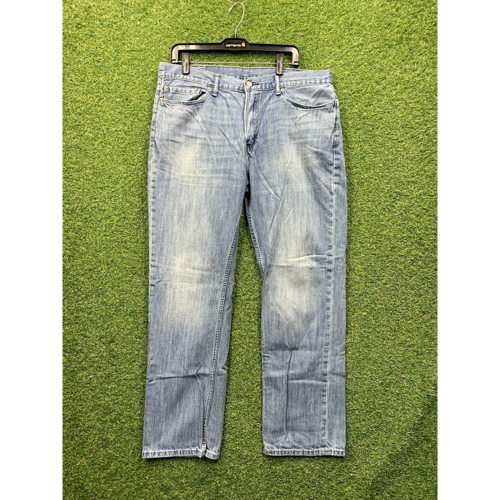 Levis 514 Jeans Mens 36x30 Slim Straight Whiskered Fade Light Wash Blue Denim